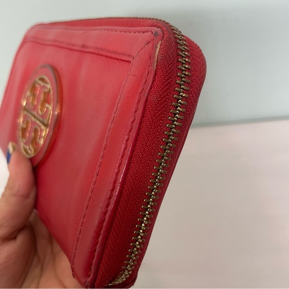 Tory Burch Leather Wallet Red Full Zip Clutch - Picture 9 of 10
